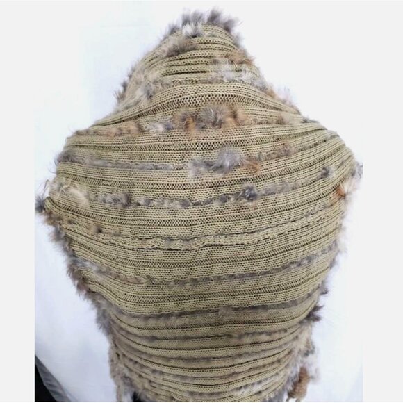 Real Rabbit Fur Knitted Vest w Fringe Tassels Pockets Stole Gilet Brown Women OS - Picture 7 of 7